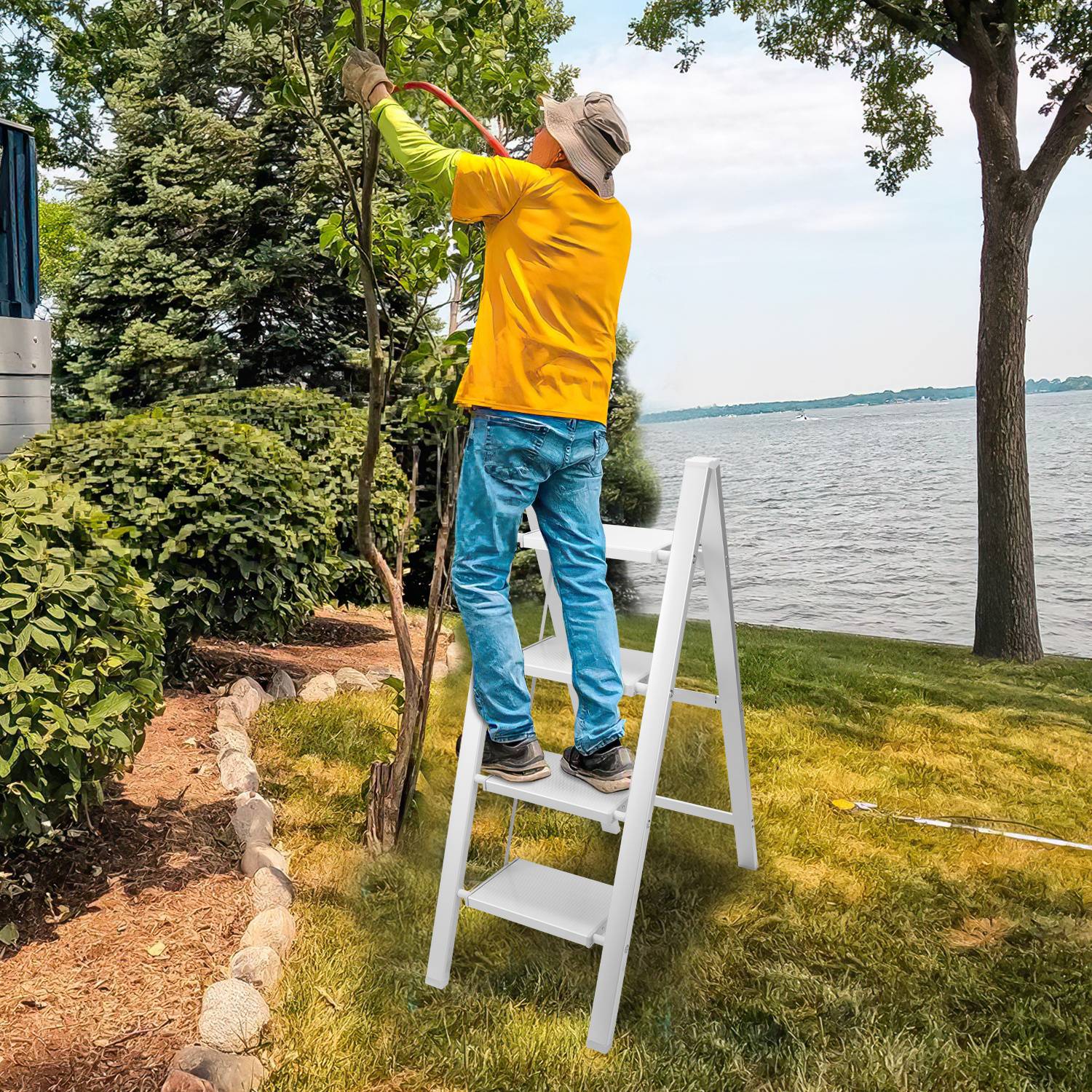 Klappleiter 4 Stufen Schwarz Stehleiter Alu Trittleiter Klapptritt