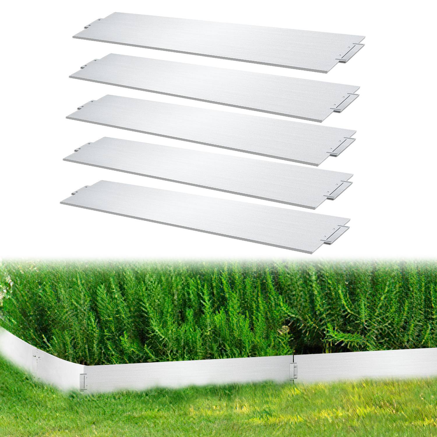 Rasenkante Metall 100 x 15 cm 20m Beeteinfassung Mähkante Verzinkt Wegbegrenzung Beetumrandung Palisade Silber