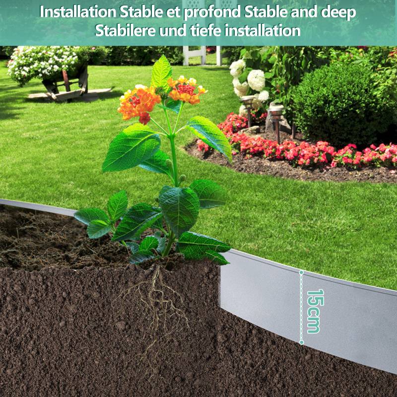 Rasenkante Metall 100 x 15 cm 35m Beeteinfassung Mähkante Verzinkt Wegbegrenzung Beetumrandung Palisade Silber