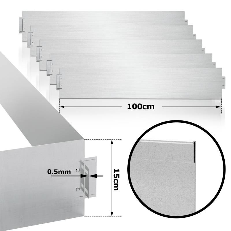 Rasenkante Metall 100 x 15 cm 40m Beeteinfassung Mähkante Verzinkt Wegbegrenzung Beetumrandung Palisade Silber