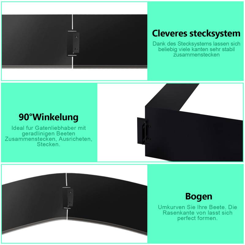 Rasenkante Metall 100 x 15 cm 20m Beeteinfassung Mähkante Verzinkt Wegbegrenzung Beetumrandung Palisade Schwarz