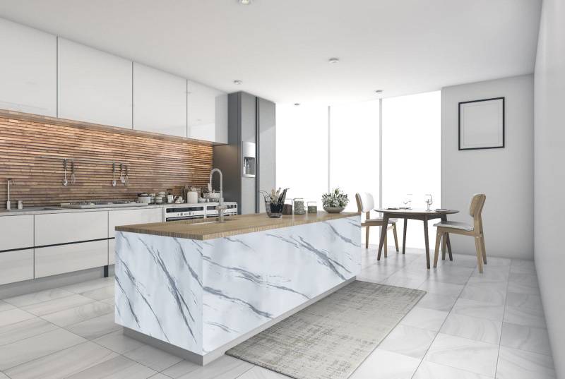 5M Klebefolie Möbelfolie Wandaufkleber Marmor Tür Küche Tapete Schrank Folie Marmoriert - Weiß