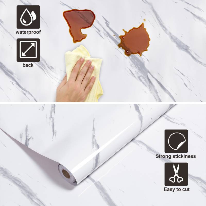 5M Klebefolie Möbelfolie Wandaufkleber Marmor Tür Küche Tapete Schrank Folie Marmoriert - Weiß