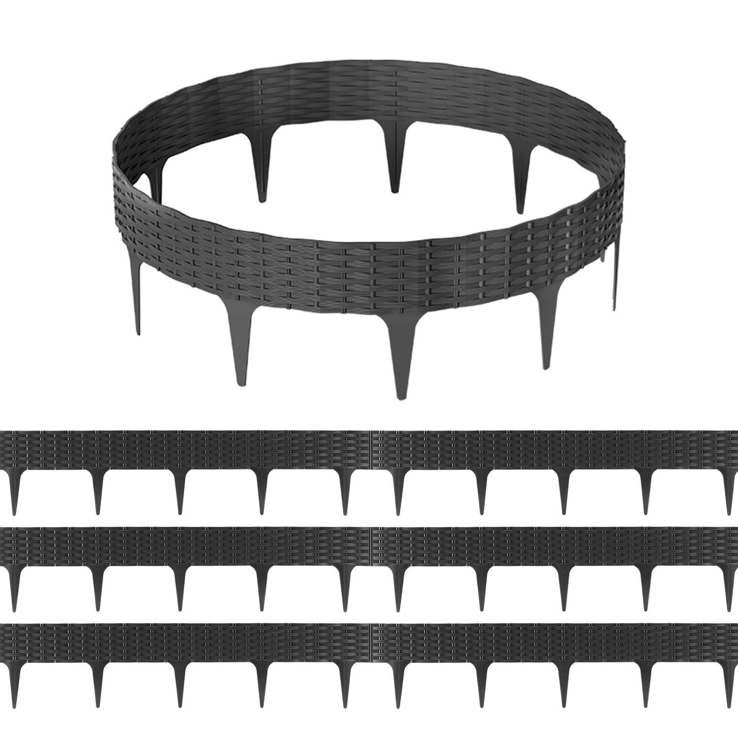 Rasenkante 50 Stücke 50m Beeteinfassung Rattan-Optik Mähkante Wegbegrenzung Beetumrandung Palisade Kunststoff Anthrazit