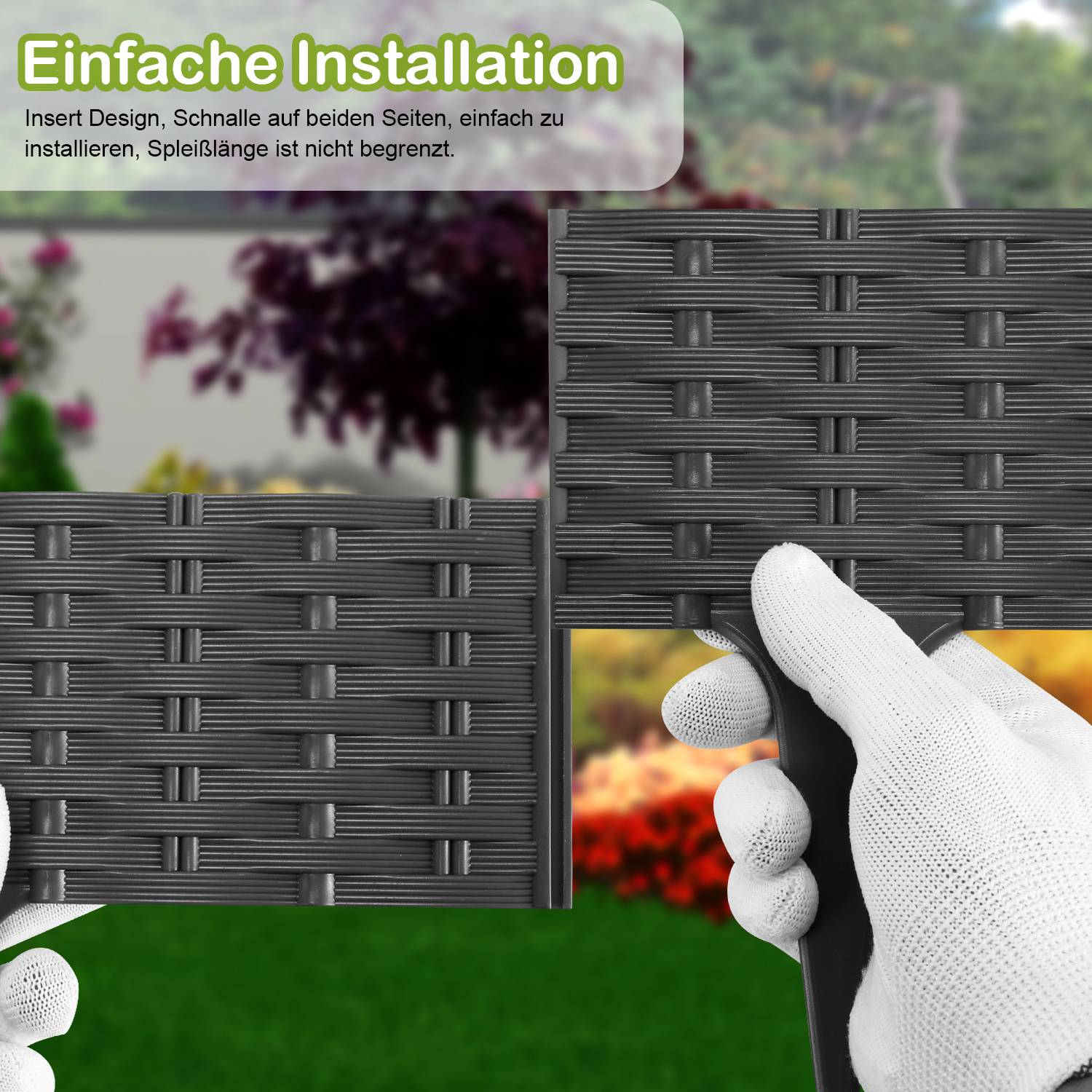 Rasenkante 50 Stücke 50m Beeteinfassung Rattan-Optik Mähkante Wegbegrenzung Beetumrandung Palisade Kunststoff Anthrazit