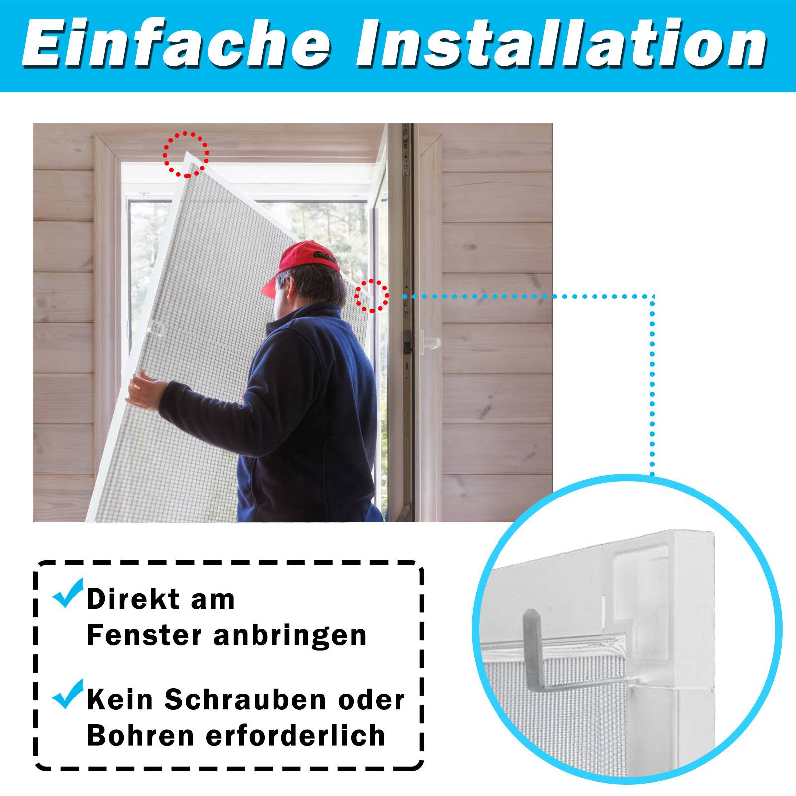 Fliegengitter Insektenschutz Fenster Alurahmen Mückenschutz Insektenschutzgitter Ohne Bohren 100 x 120 CM