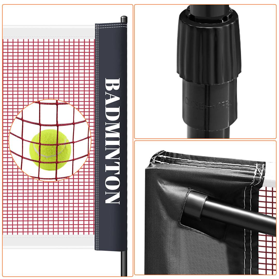 Badmintonnetz 5,1m Tennisnetz Polypropylen 3-Fach-Höhenverstellbar 91-115-155cm Drehschalter Verzinktes Gestell