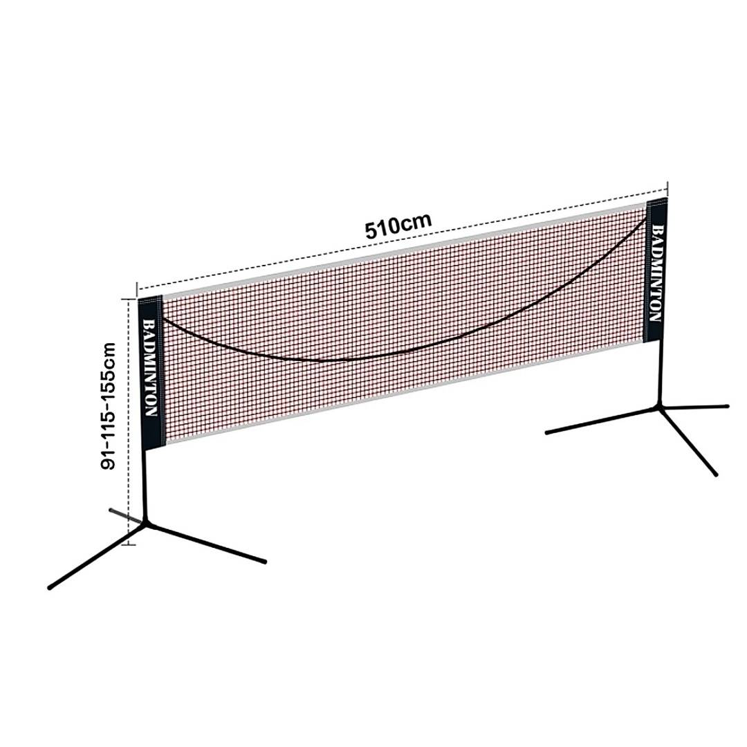 Badmintonnetz 5,1m Tennisnetz Polypropylen 3-Fach-Höhenverstellbar 91-115-155cm Drehschalter Verzinktes Gestell