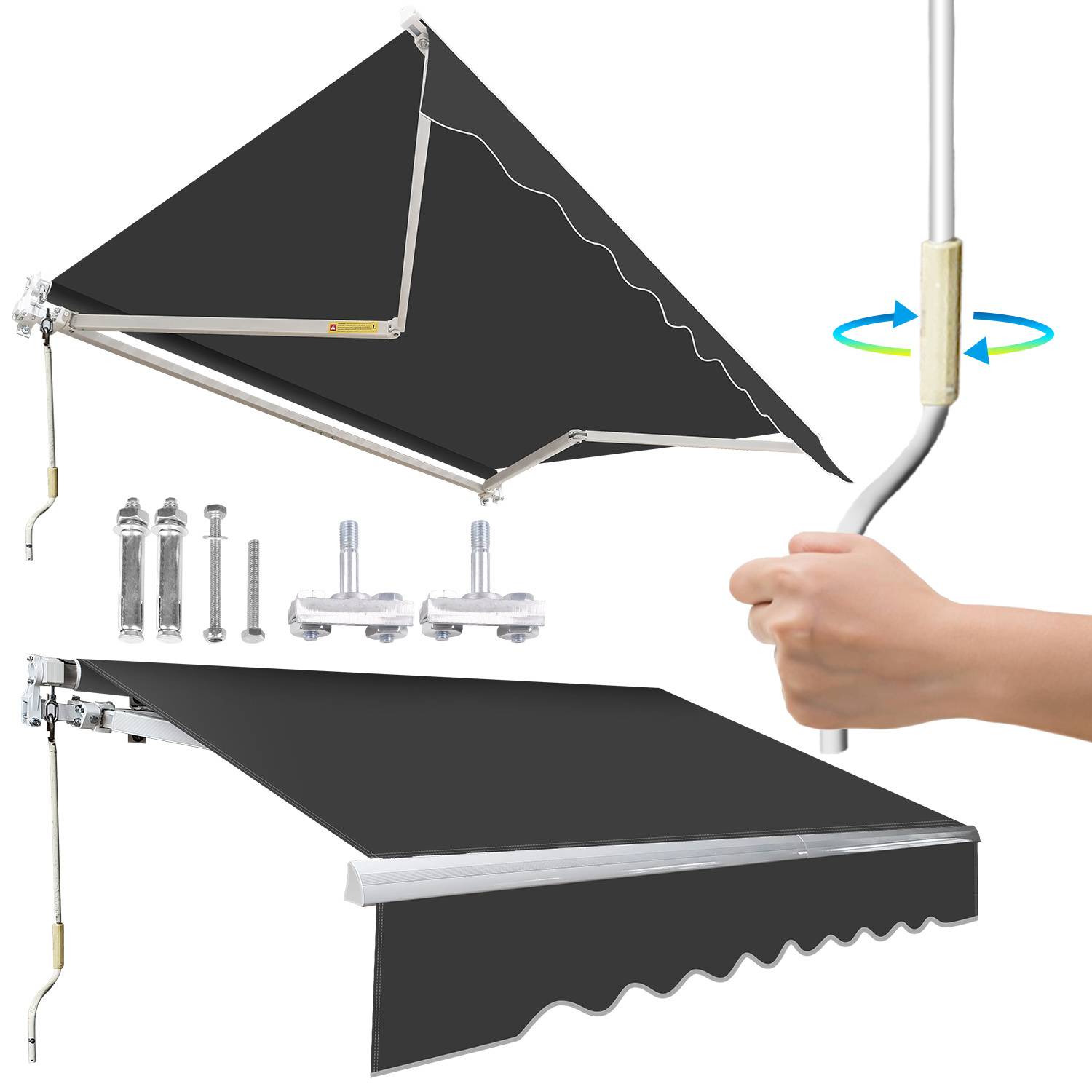 Gelenkarmmarkise 350x300cm Sonnenmarkise Terrassenmarkise für Sonnenschutz & Regenschutz, Balkonmarkise mit Handkurbel Grau