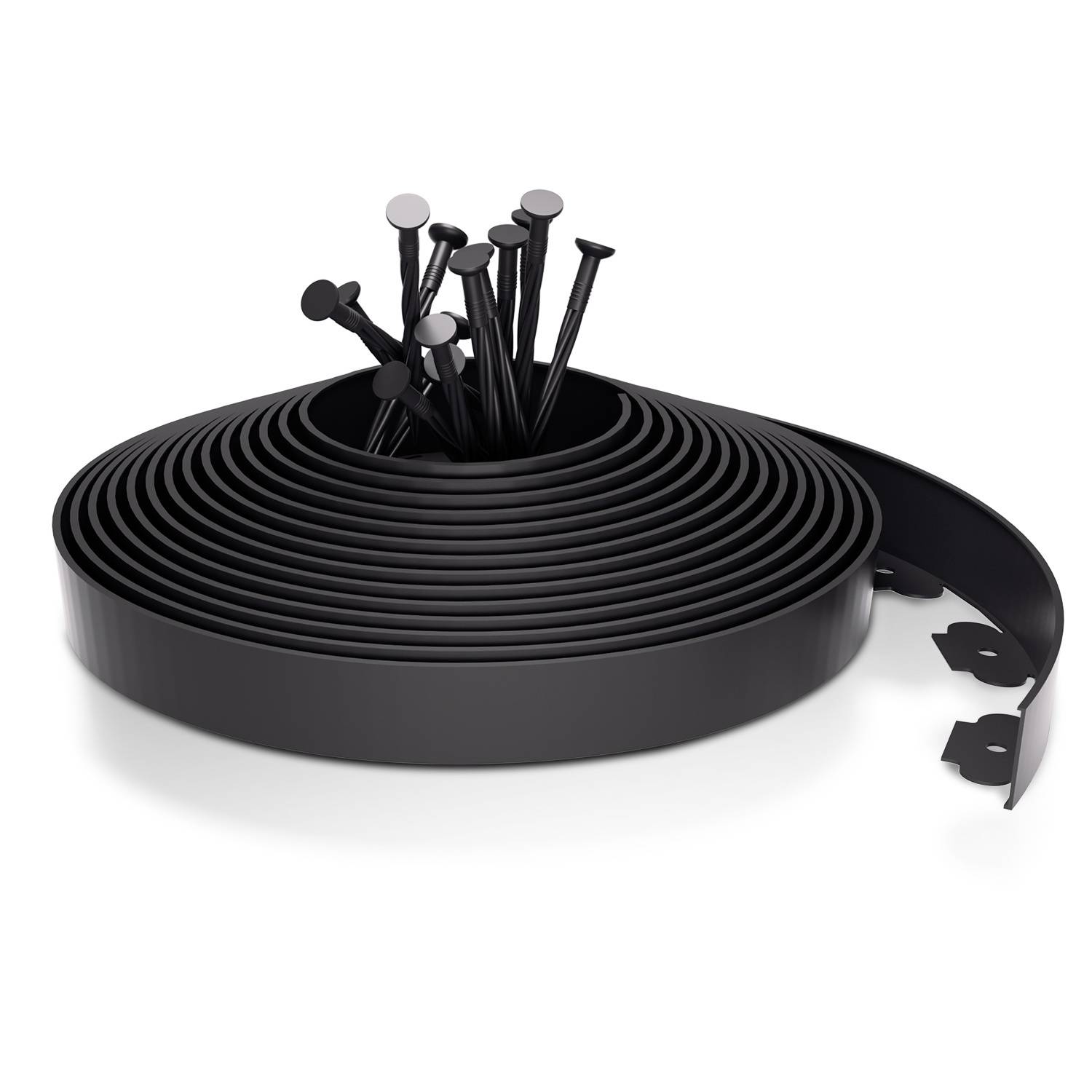 Flexible Rasenkante 10m x 5cm mit 30 Erdanker aus Kunststoff zur Verankerung Beetumrandung Beeteinfassungen Schwarz