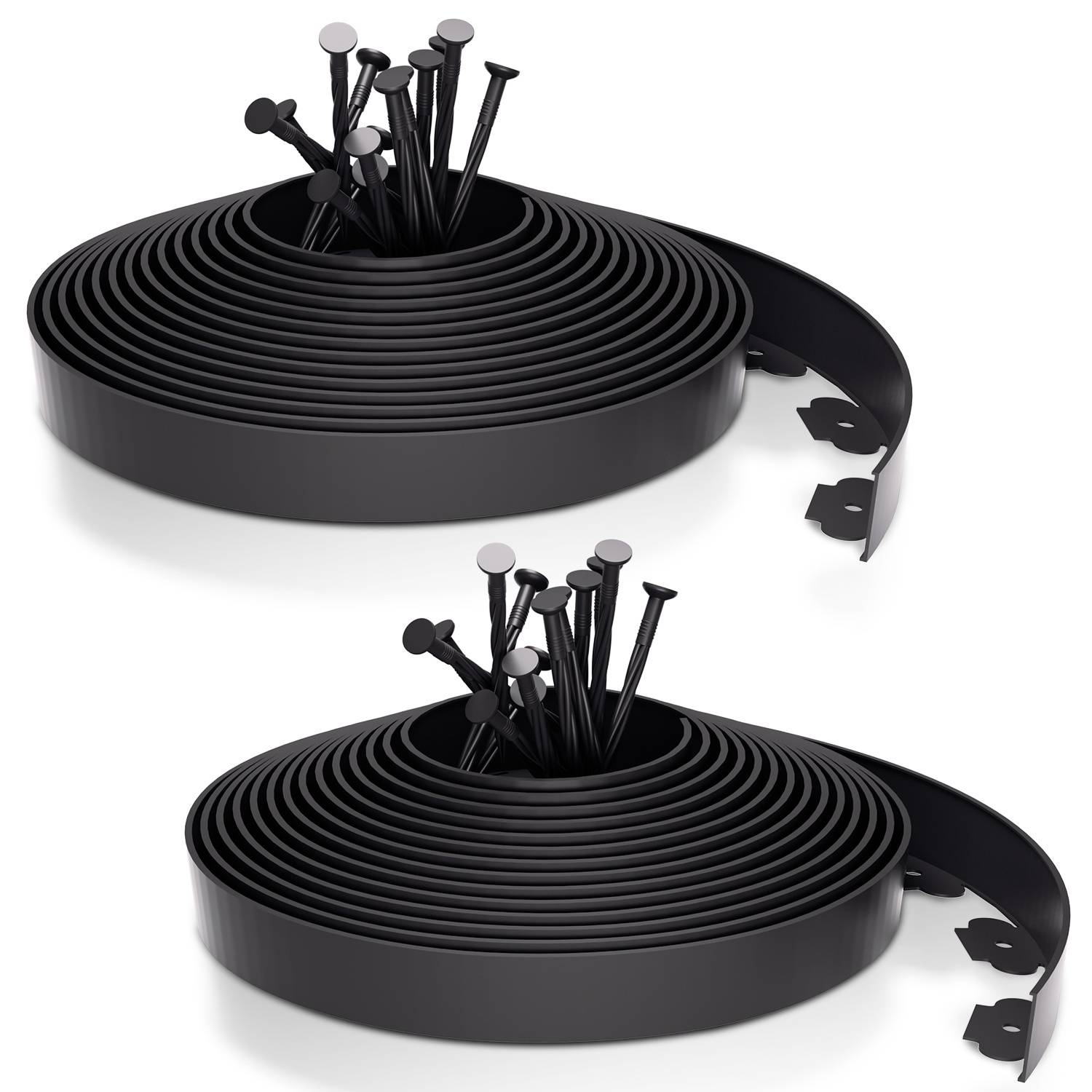 Flexible Rasenkante 20m x 5cm mit 60 Erdanker aus Kunststoff zur Verankerung Beetumrandung Beeteinfassungen Schwarz