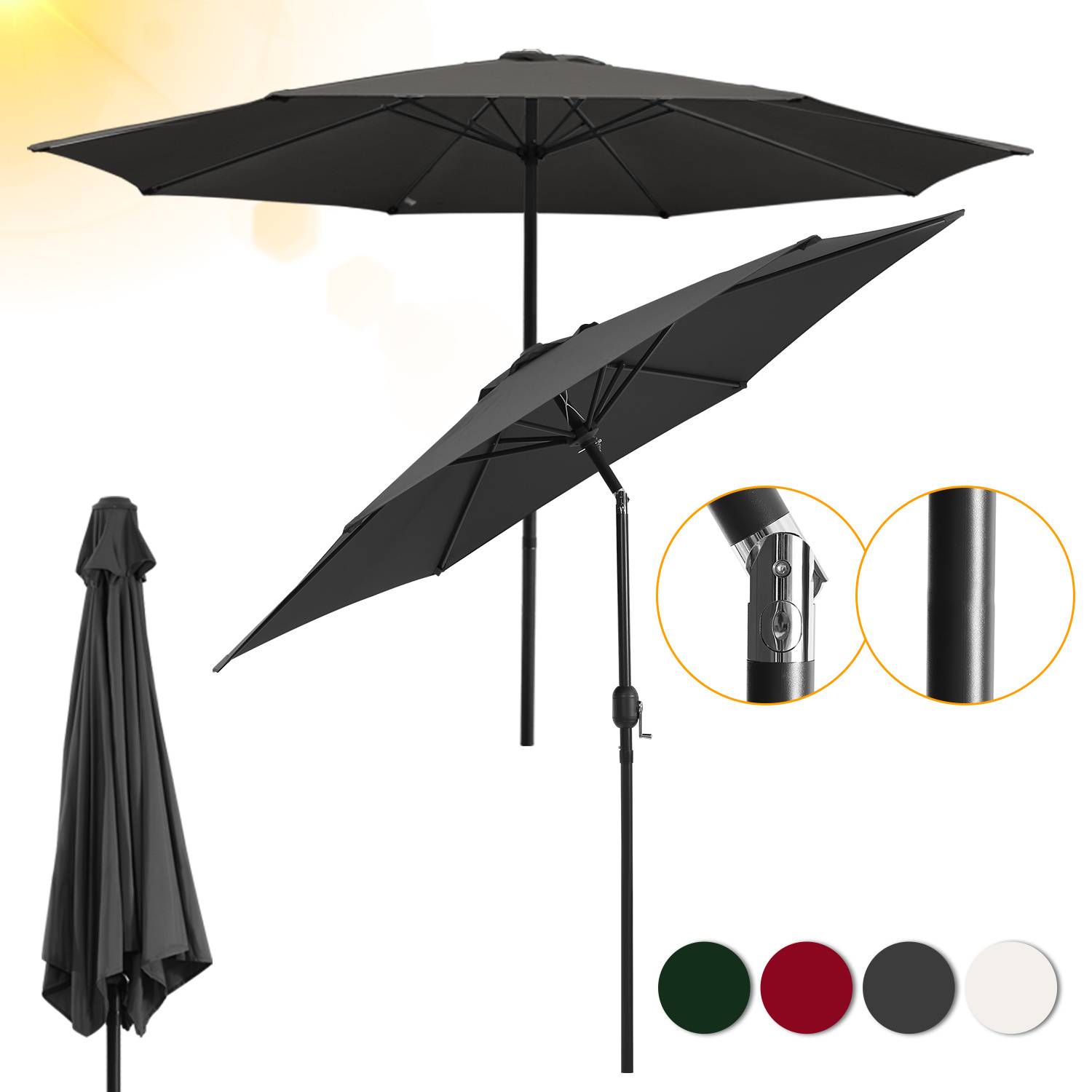 Sonnenschirm Ø2.7m Gartenschirm 360° drehbar Terrassenschirm Ampelschirm Marktschirm Strandschirm - Grau