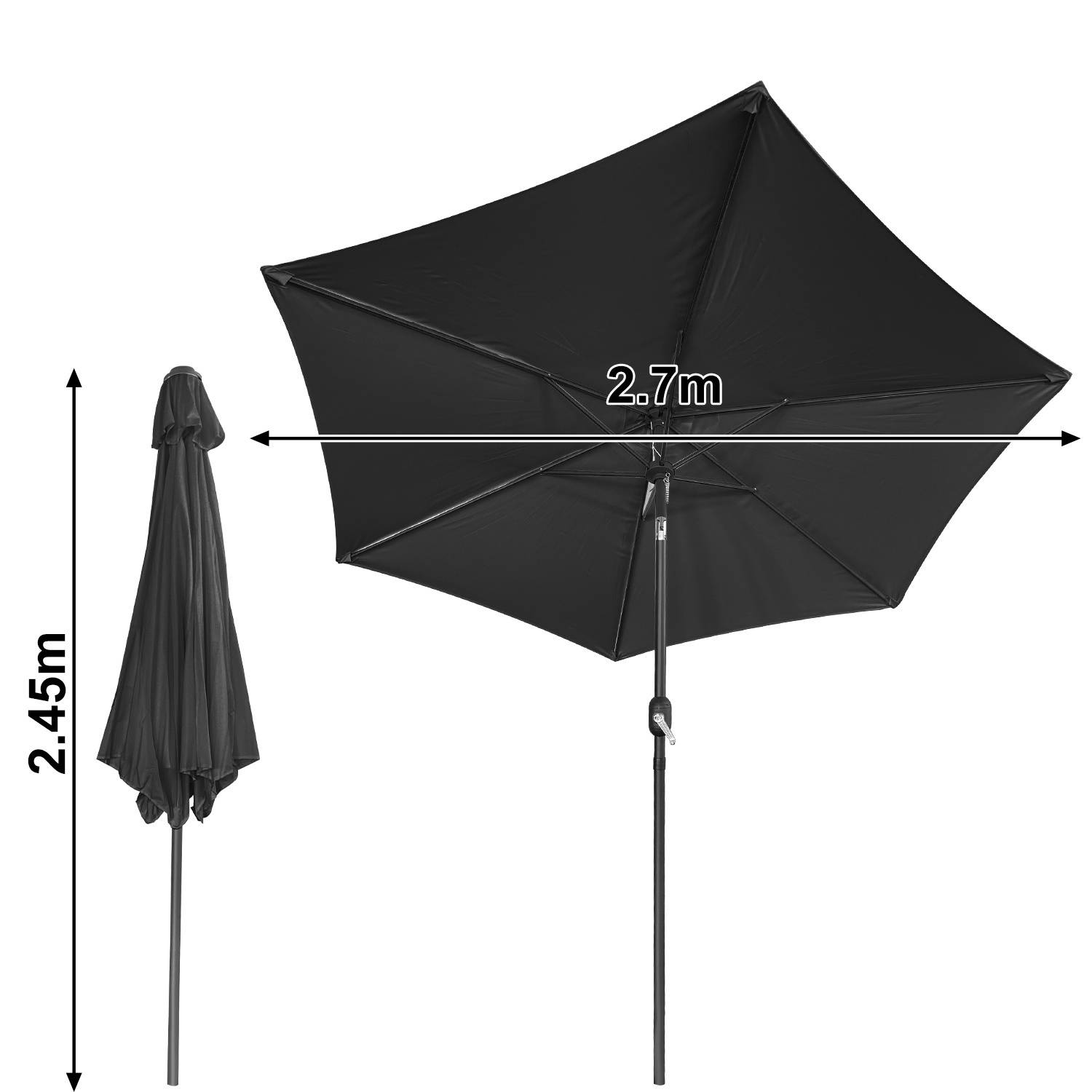 Sonnenschirm Ø2.7m Gartenschirm 360° drehbar Terrassenschirm Ampelschirm Marktschirm Strandschirm - Grau