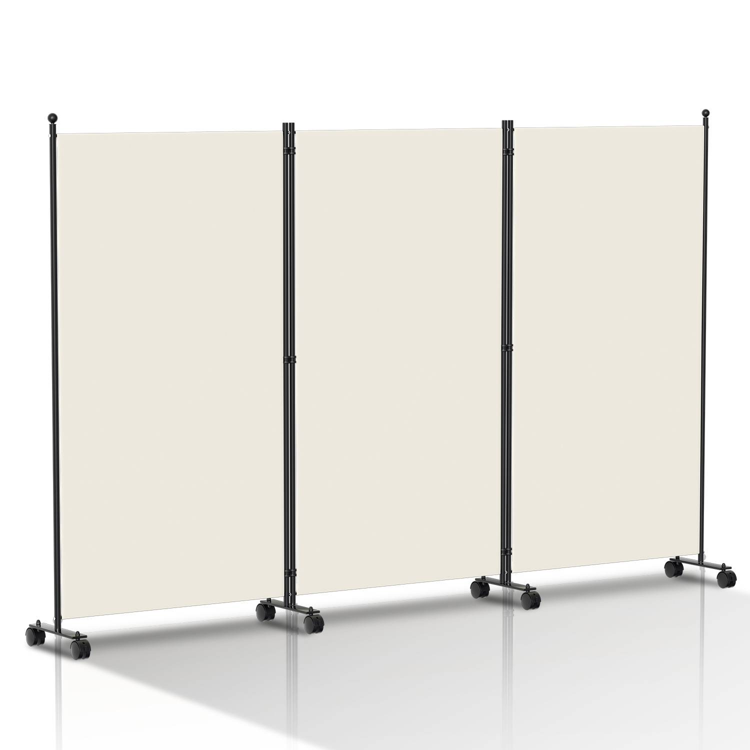 Paravent auf Rollen 3 teilig Beige 263x181cm Outdoor Raumteiler Garten Spanische Wand Trennwand Raumtrenner