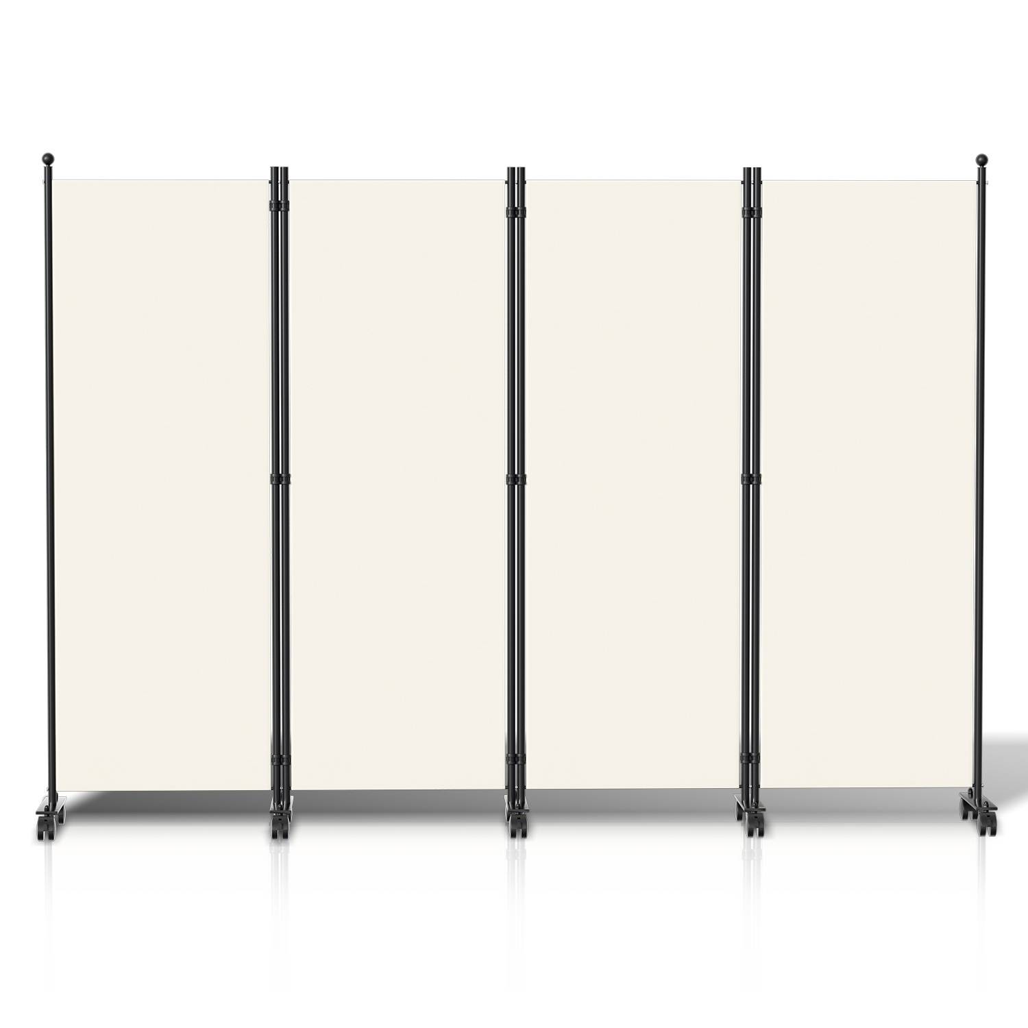 Paravent auf Rollen 4 teilig Beige 228x181cm Outdoor Raumteiler Garten Spanische Wand Trennwand Raumtrenner