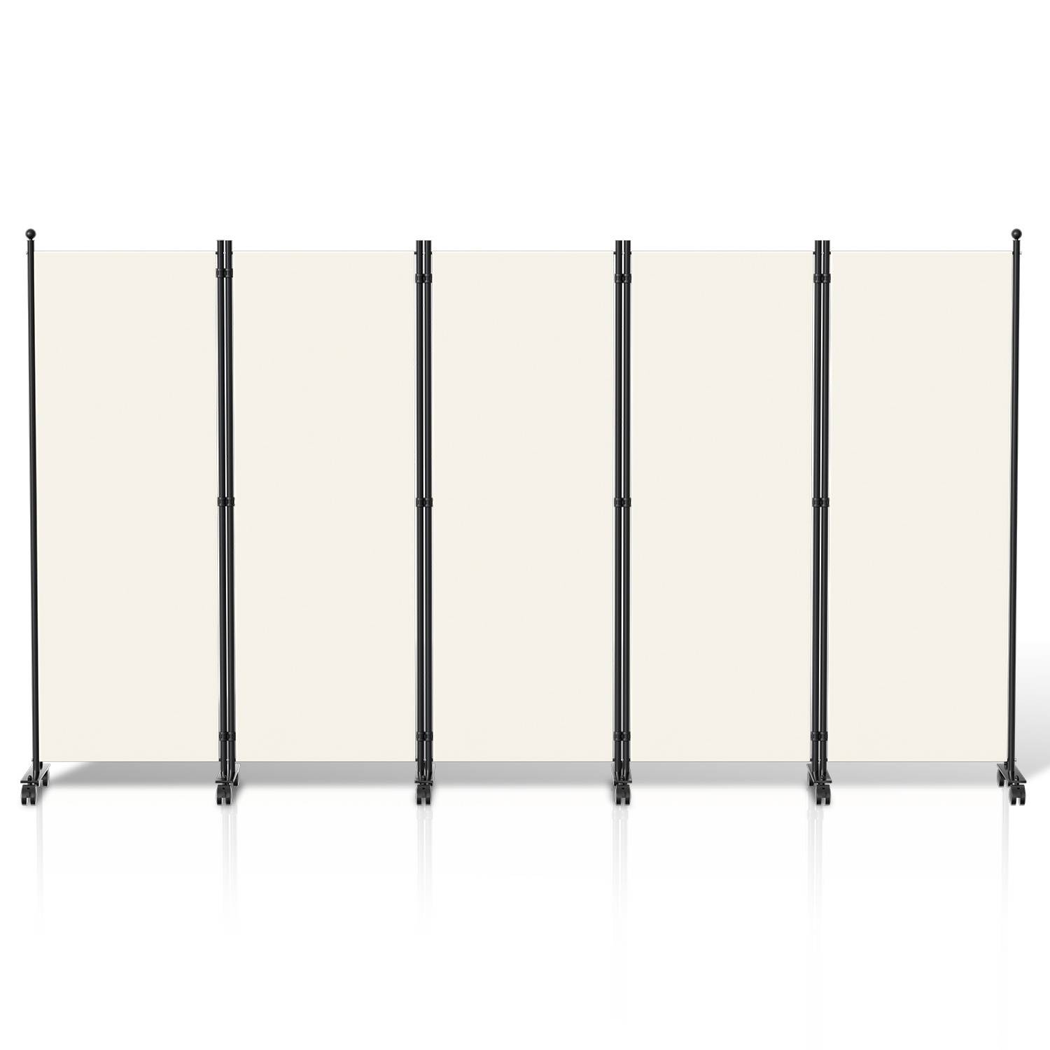 Paravent auf Rollen 5 teilig Beige 284x181cm Outdoor Raumteiler Garten Spanische Wand Trennwand Raumtrenner