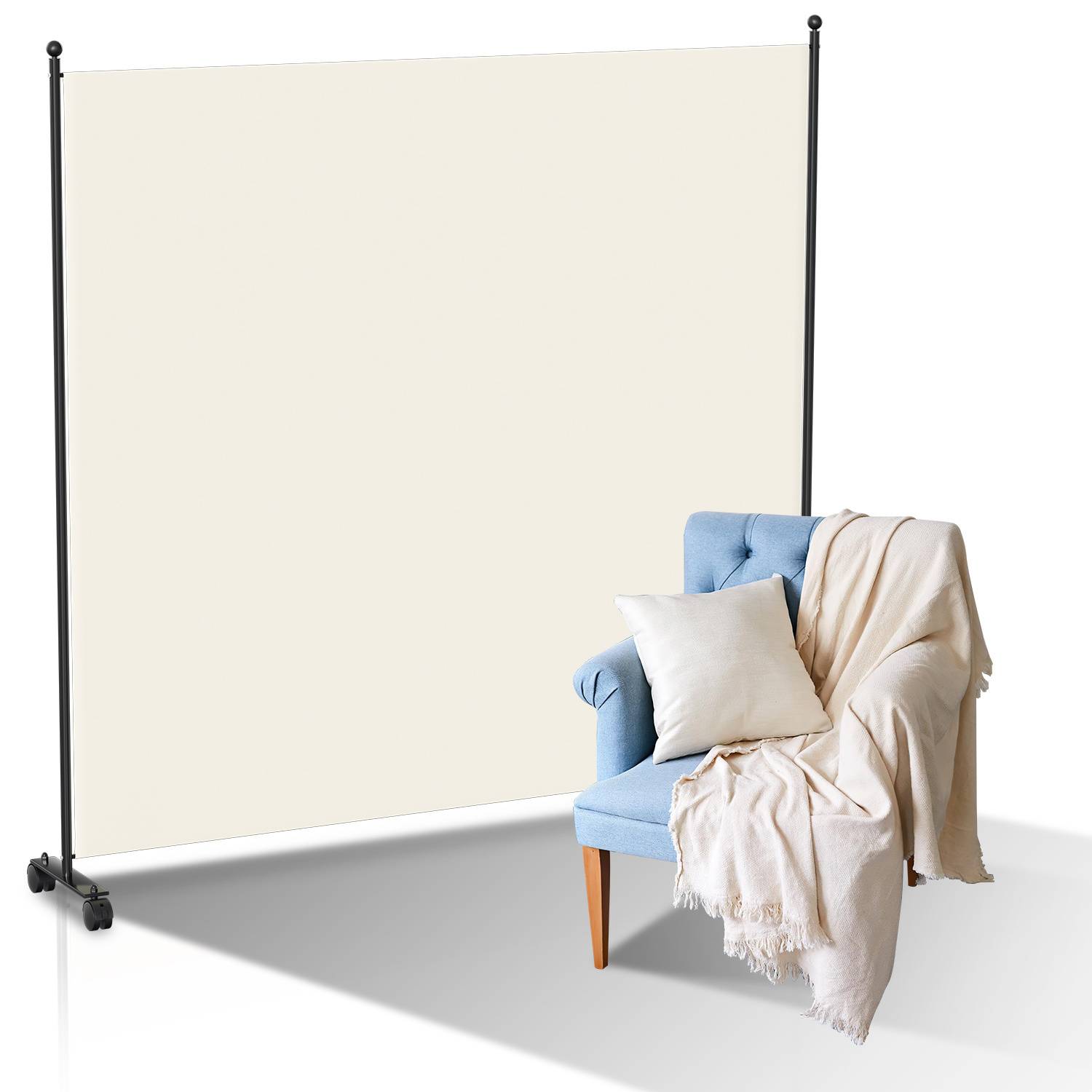 Paravent mit Rollen 1 teilig Beige 187x181 cm Faltbarer Raumteiler Outdoor Trennwand Garten Sichtschutz Raumtrenner