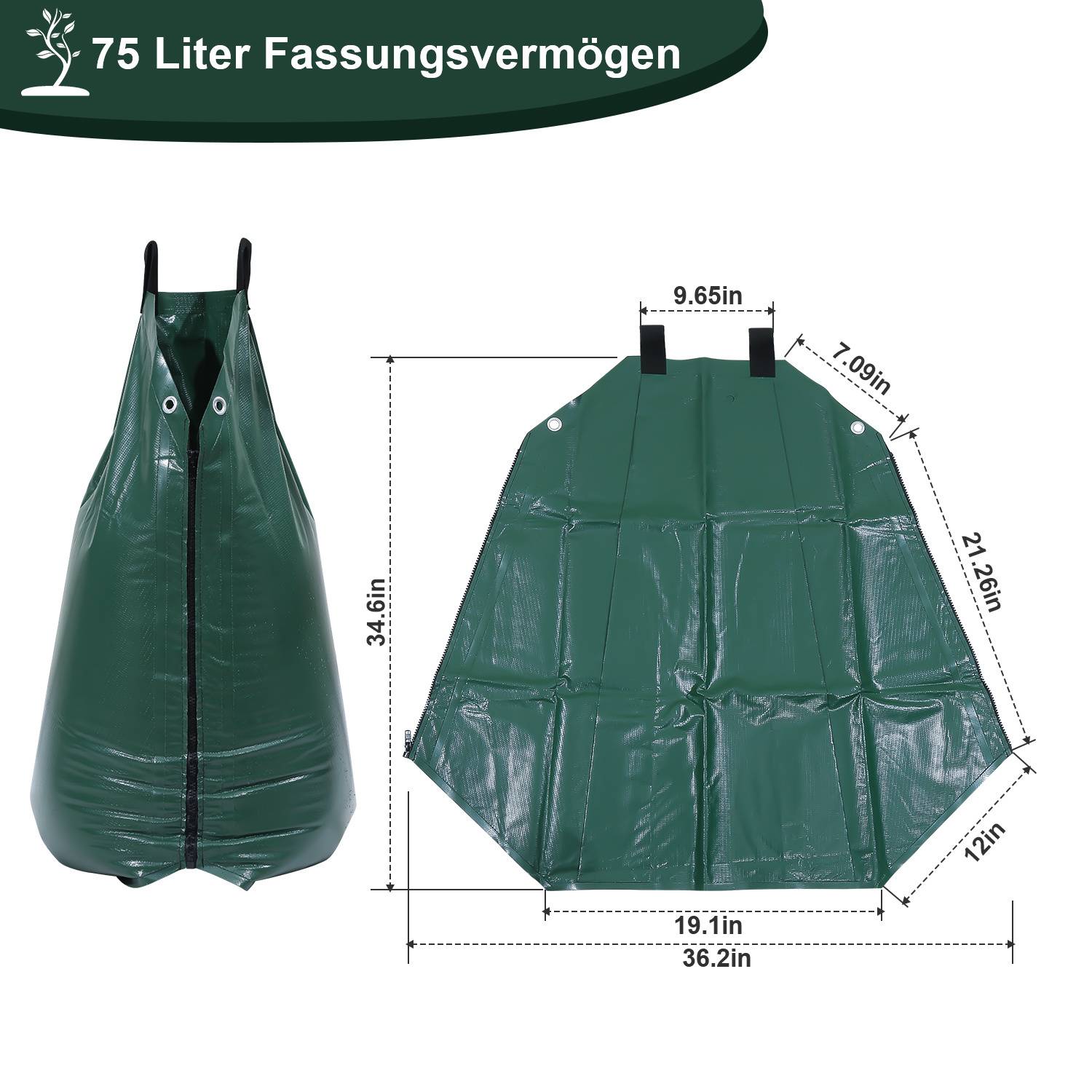 5 Stück Baum Bewässerungsbeutel 75 Liter Bewässerungssack aus UV-beständigem PVC Grün