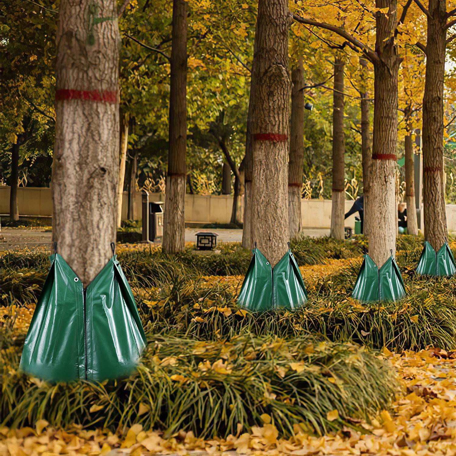 5 Stück Baum Bewässerungsbeutel 75 Liter Bewässerungssack aus UV-beständigem PVC Grün