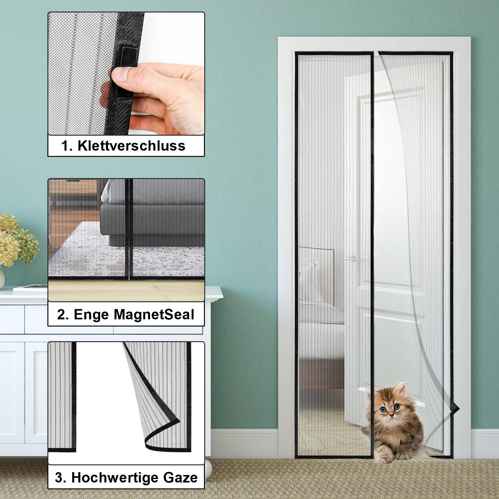 Magnet Fliegengitter Tür 120 x 240 cm Insektenschutz Balkontür Fliegenvorhang Mückenschutz Magnetvorhang Ohne Bohren