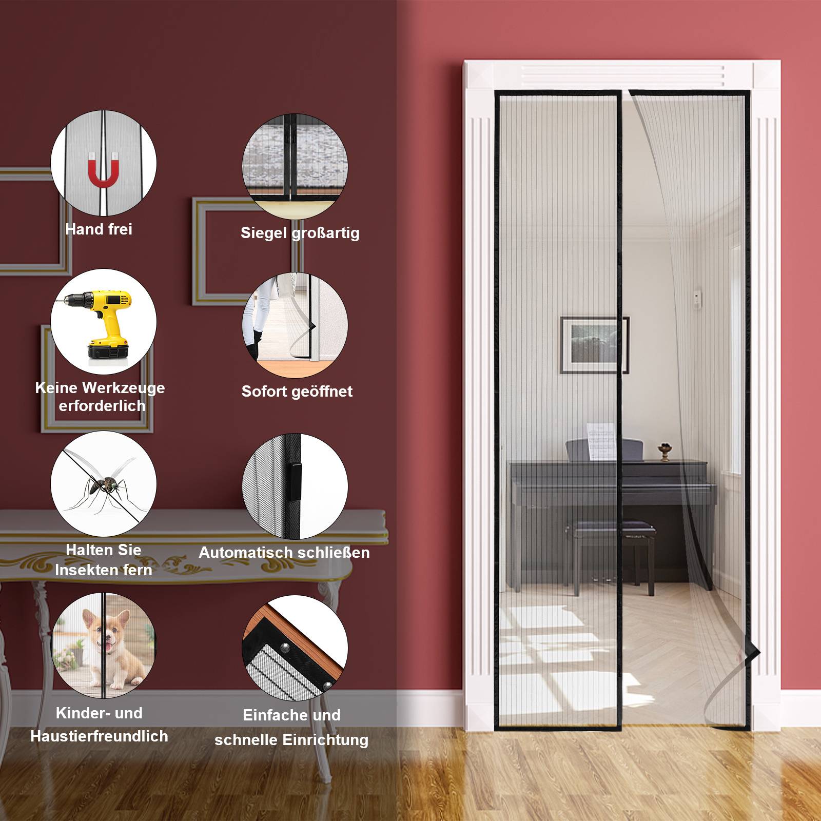 Magnet Fliegengitter Tür 90 x 210 cm Insektenschutz Balkontür Fliegenvorhang Mückenschutz Magnetvorhang Ohne Bohren