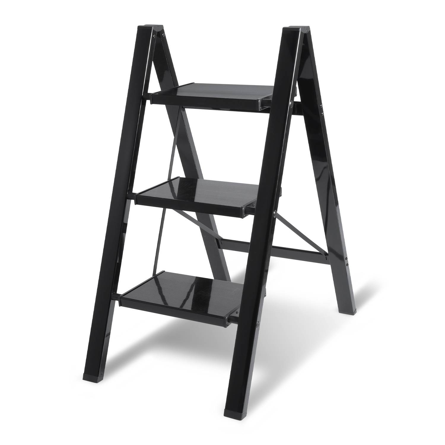 Stehleiter Klappleiter 3 Stufen Schwarz Trittleiter Klapptritt Alu