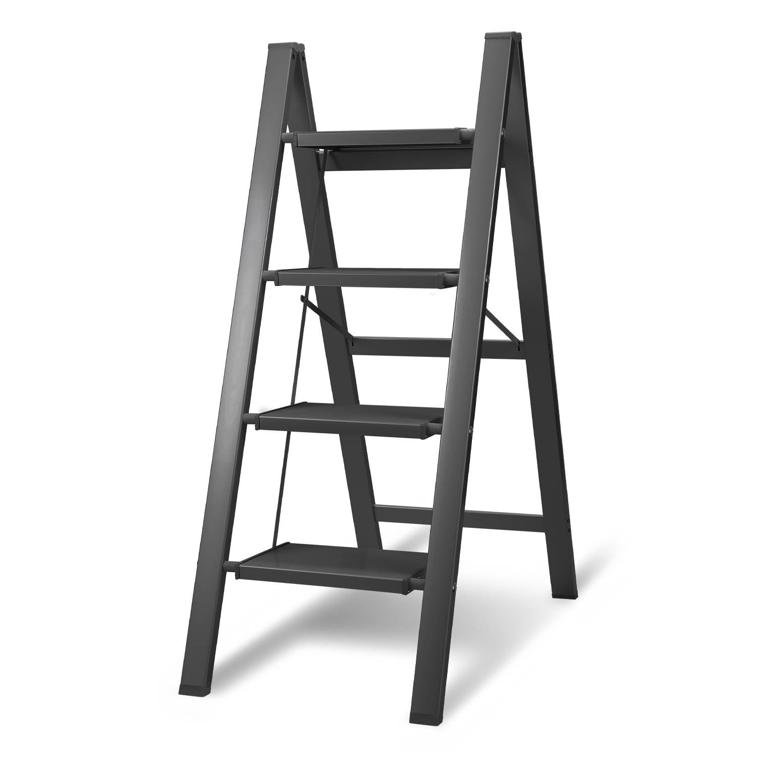 Stehleiter Klappleiter 4 Stufen Schwarz Trittleiter Klapptritt Alu