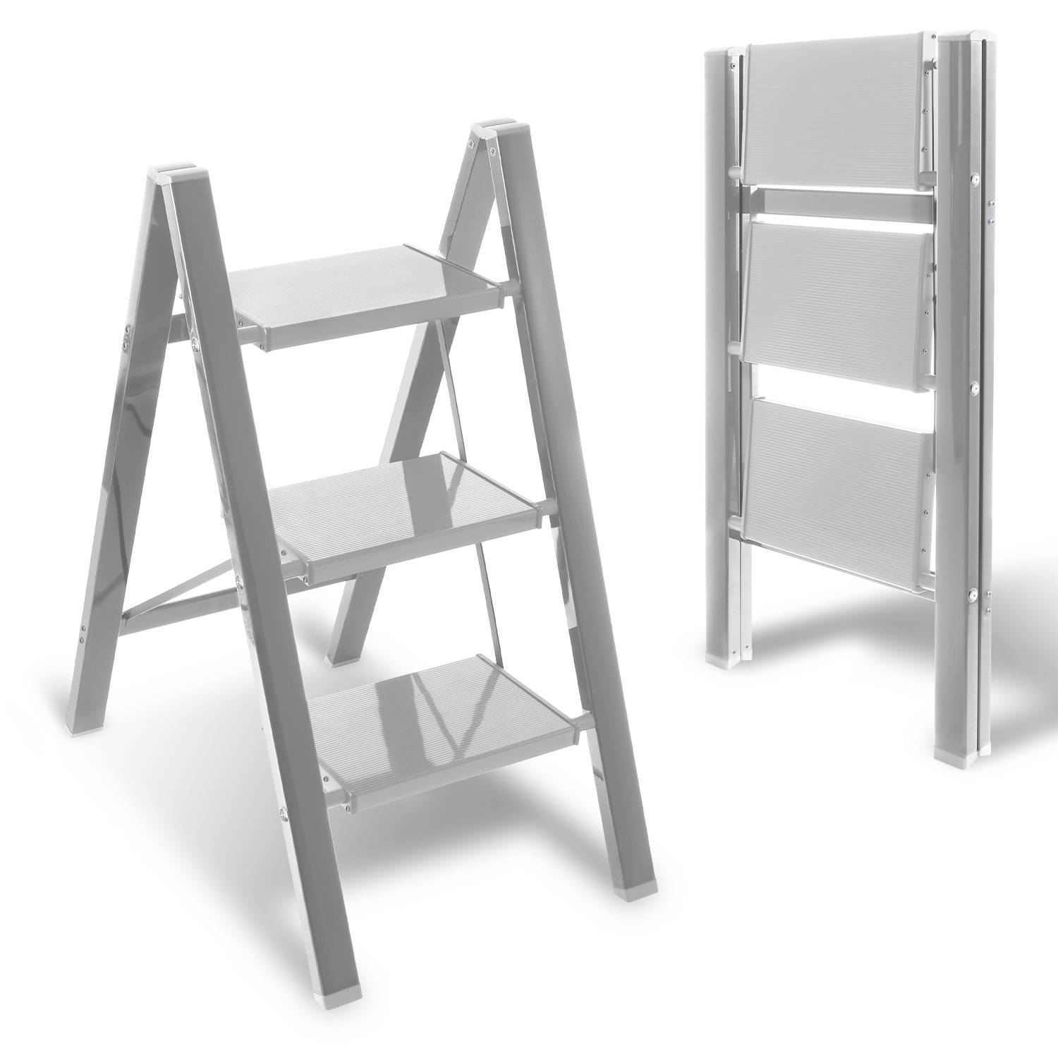 Stehleiter Klappleiter 3 Stufen Silber Trittleiter Klapptritt Alu