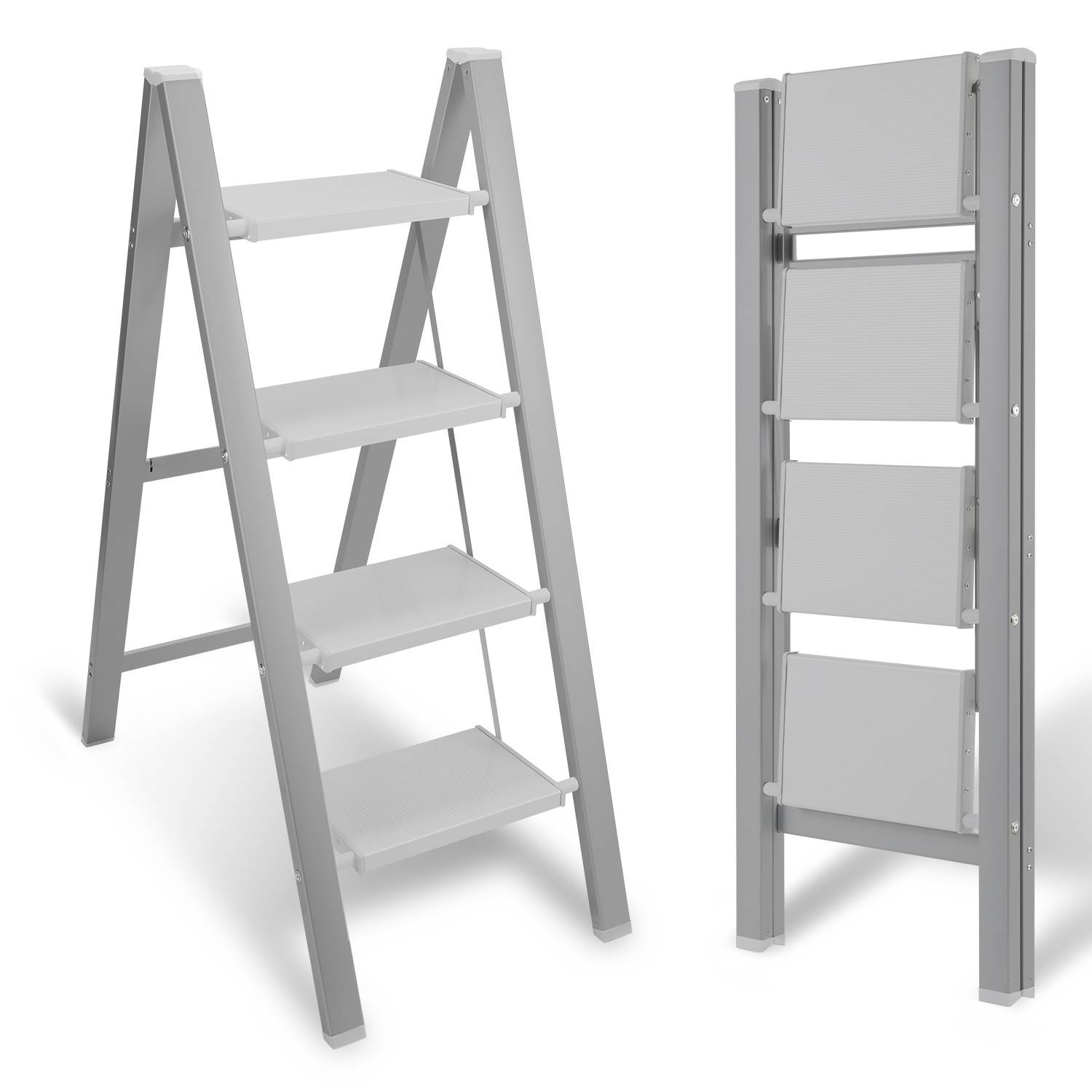 Stehleiter Klappleiter 4 Stufen Silber Trittleiter Klapptritt Alu