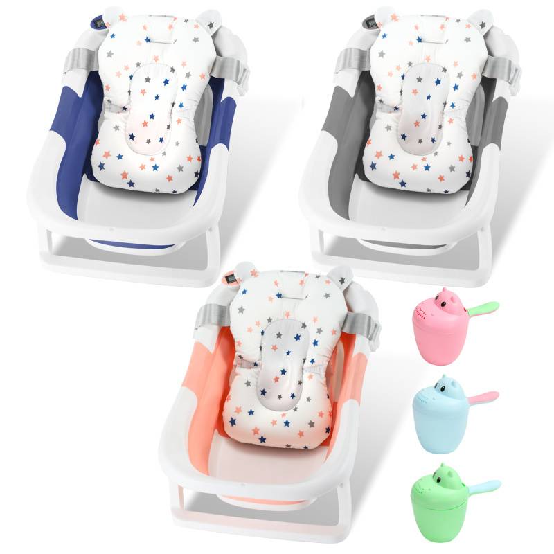 Baby Badewanne Babywanne Bathtub Badesitz faltbar mit Thermometer verstärkten Haltegurten für Babys für 0-6 Jahre Grau