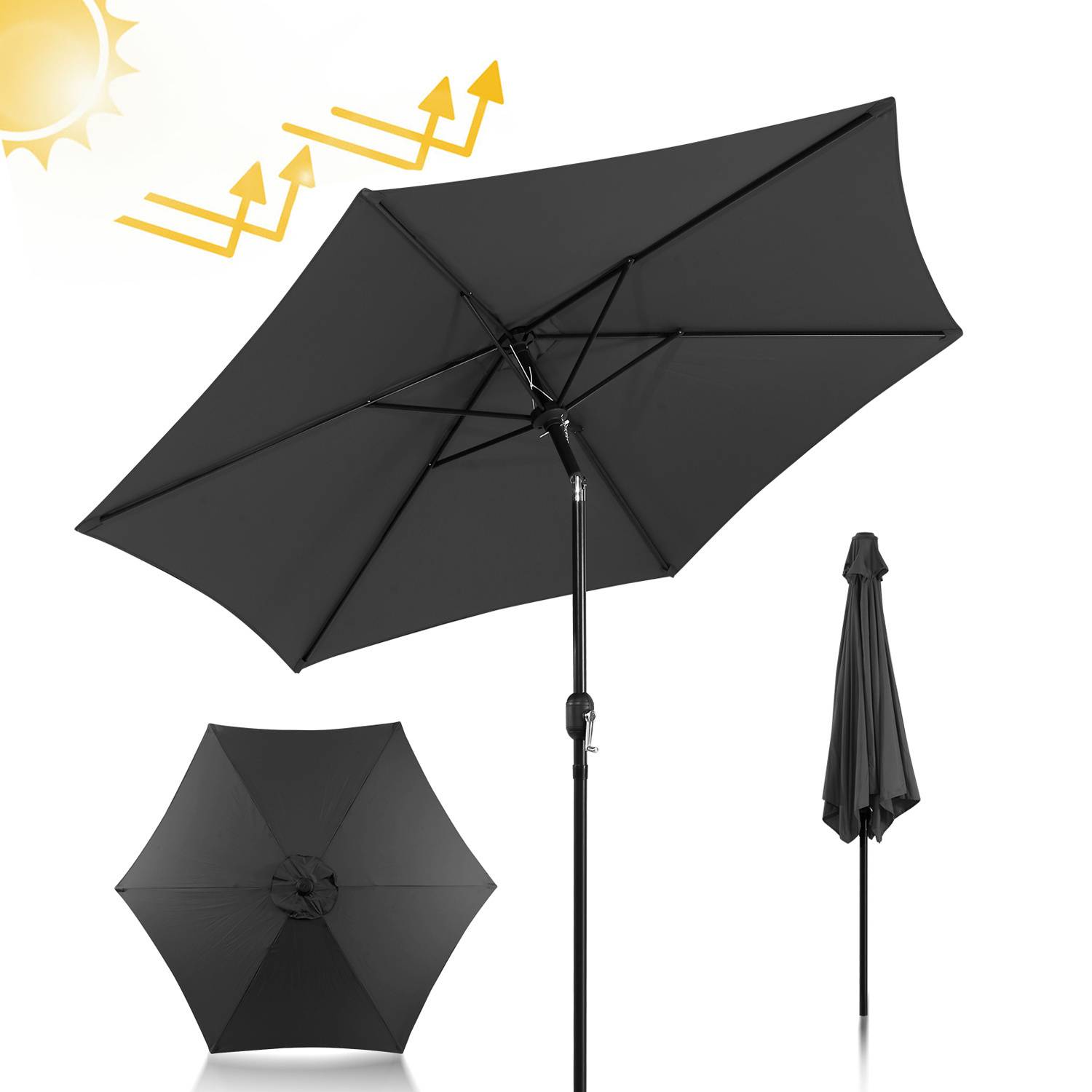 Sonnenschirm Balkon Ø270cm Neigungswinkel & Höhe verstellbar Balkonschirm Gartenschirm Terrassenschirm Sonnenschutz UV-Schutz Knickbarer Marktschirm