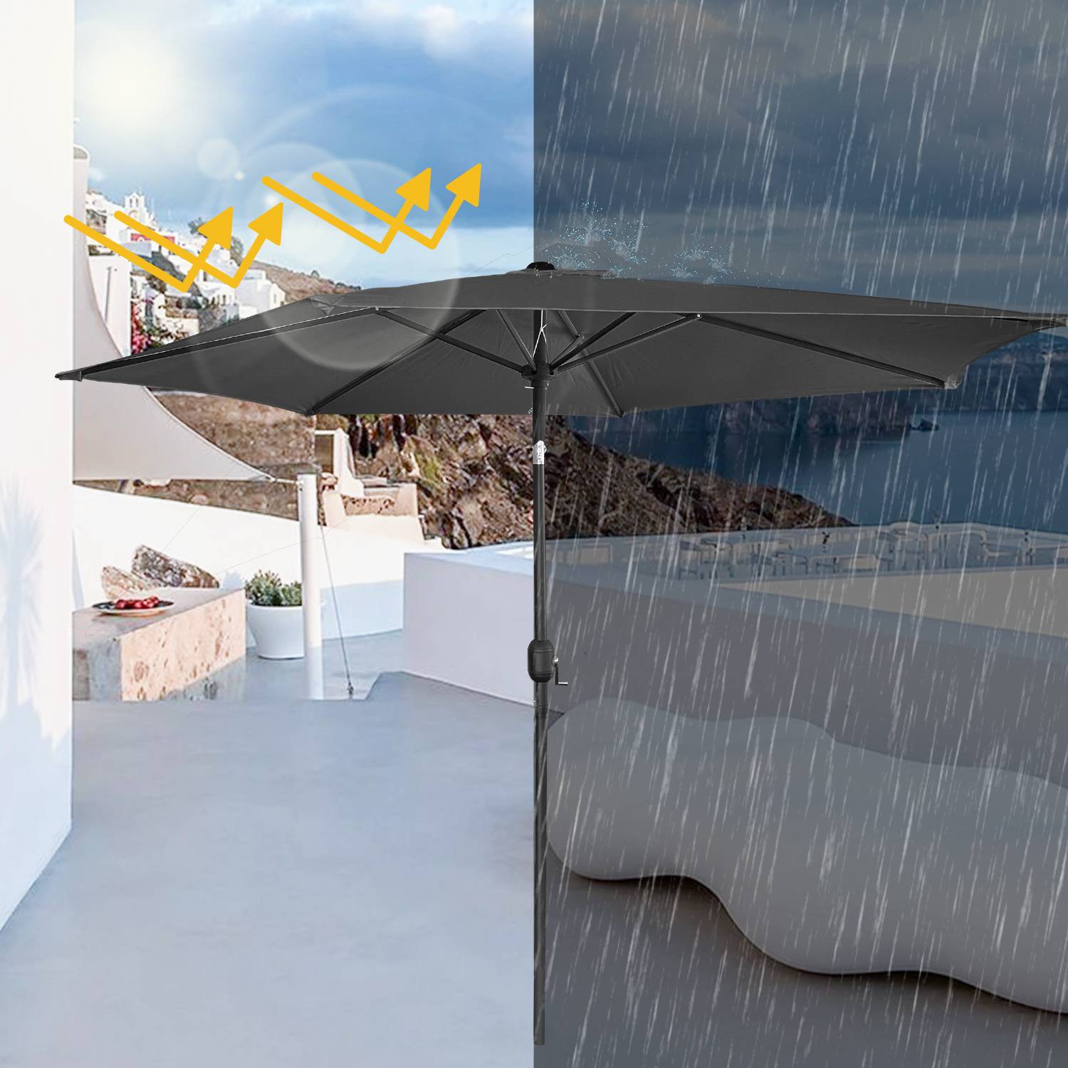 Sonnenschirm 2.7m Grau Balkon Strandschirm, Ampelschirm, Gartenschirm, Marktschirm, Terrassenschirm mit Schutzhülle Sonnenschutz UV30+