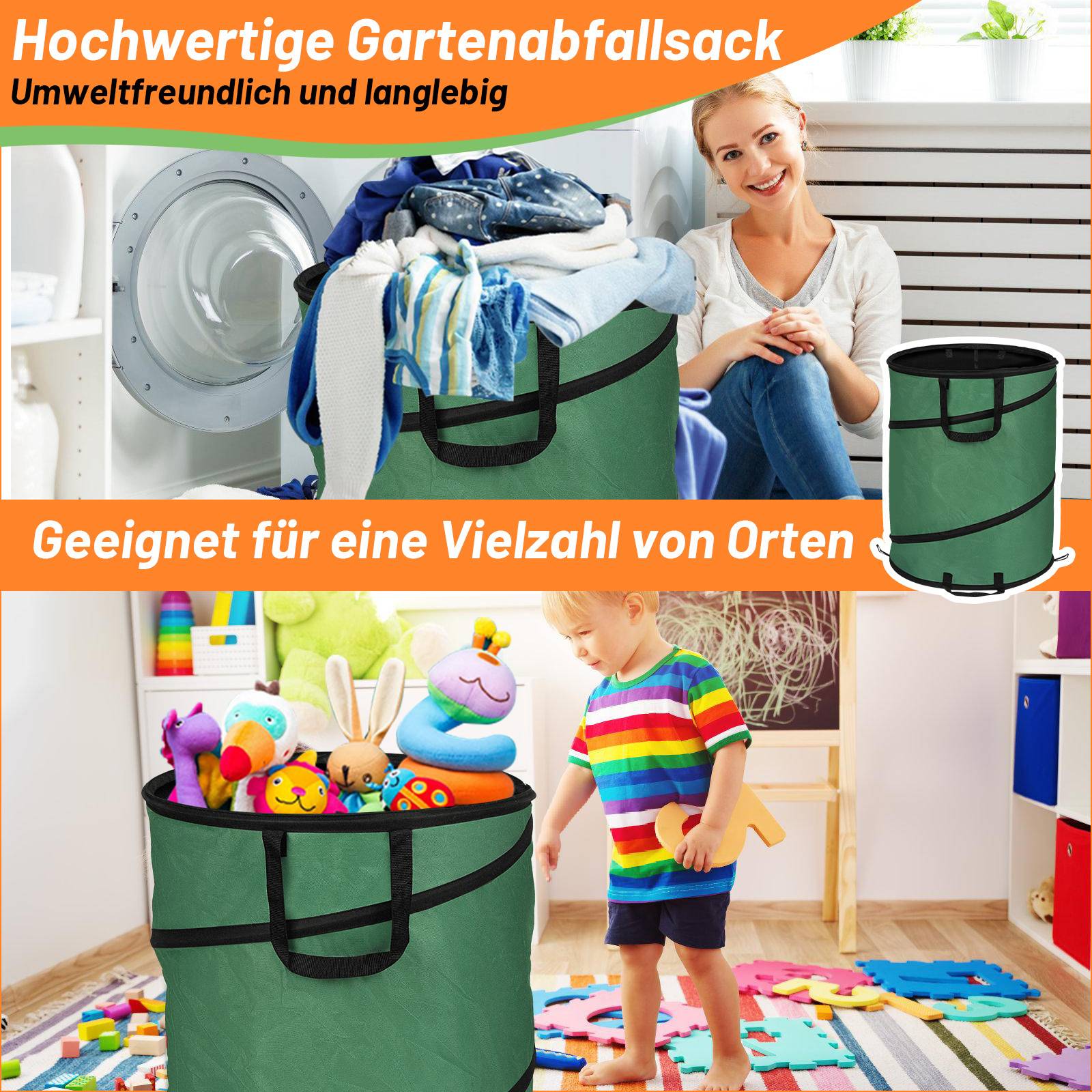 Gartensack 2X 170L Pop Up Laubsack Gartenabfallsack XXL Garten Tasche Rasensack mit Griffen Reißfest Wiederverwendbar