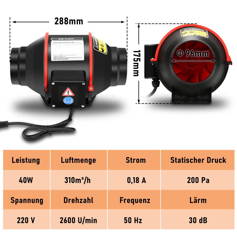 Rohrventilator 100mm Bad-Lüfter mit Fernbedienung Lüfter Leise Wandlüfter Abluftventilator Bad-Ventilator