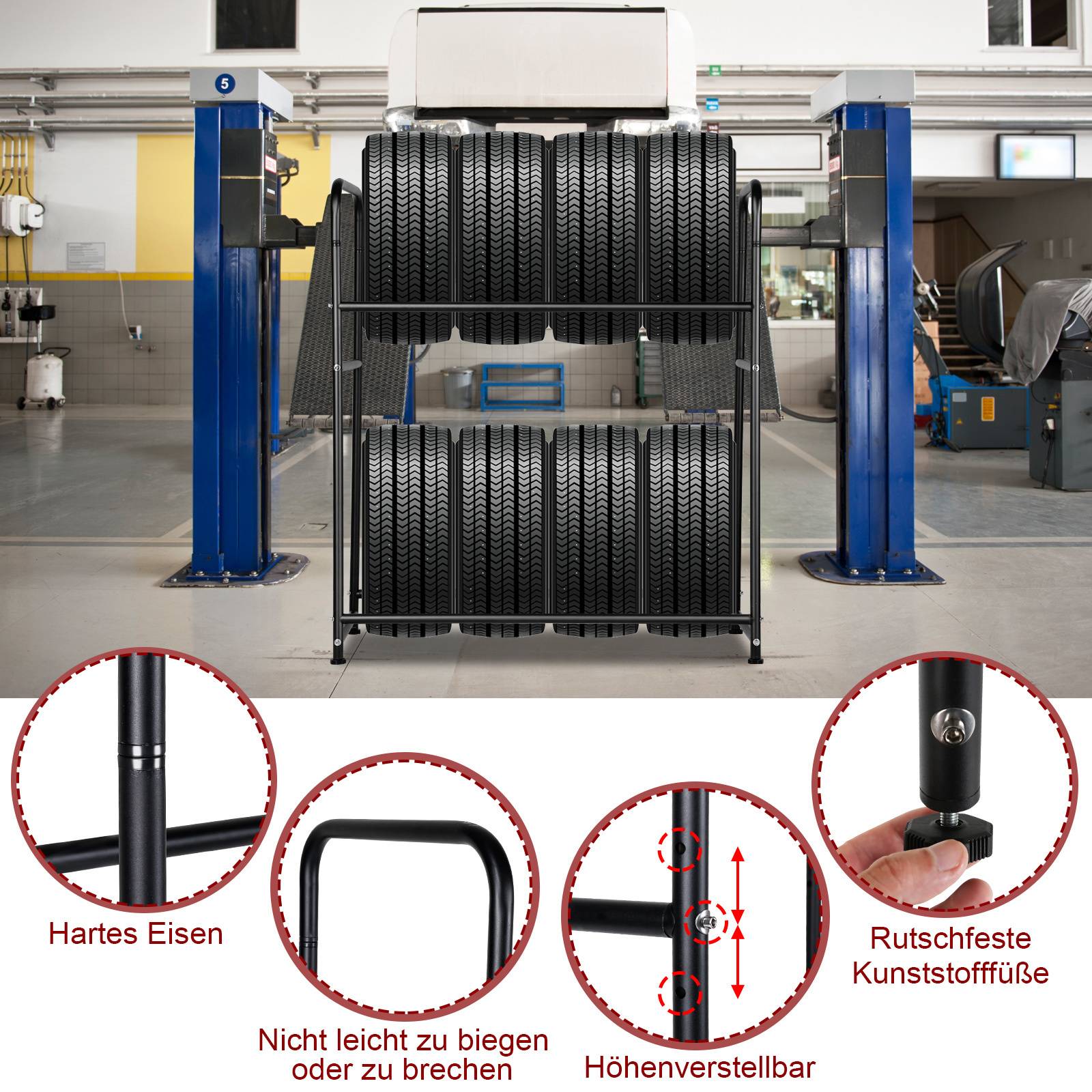 Reifenregal für 8 Reifen Reifenstaender Lagerregal Felgenbaum Hoehenverstellung Ladekapazitaet 180kg, mit Reifenschutzhuelle