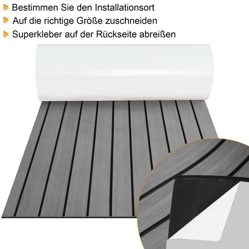 Bodenbelag Matte Teak Decking Marine Boot Bodenbelag Eva-Schaum Anti-Rutsch, für Boote Yacht Marine Bodenbelag ,1pcs 240x60cm Streifen (Hellgrau)
