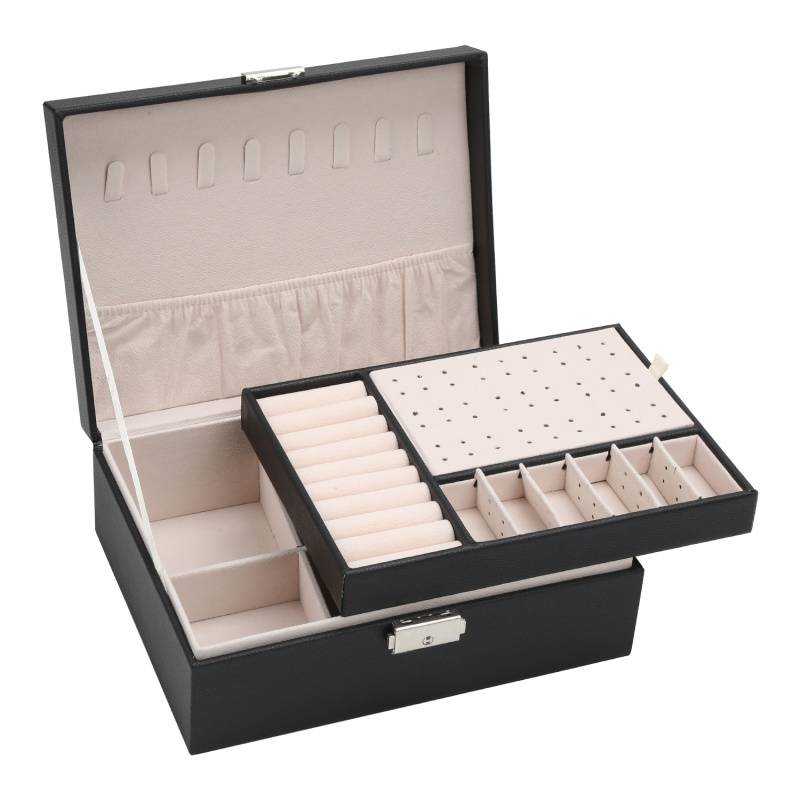 2 Schichten Schmuckkasten Schmuckkoffer Schmuckkästchen schwarz