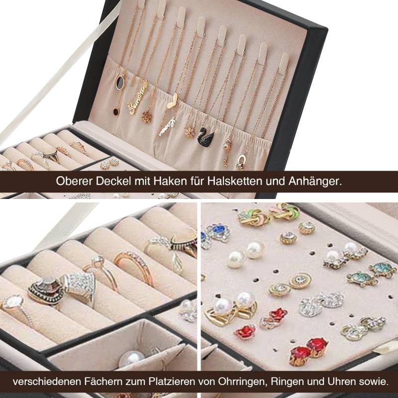 2 Schichten Schmuckkasten Schmuckkoffer Schmuckkästchen schwarz