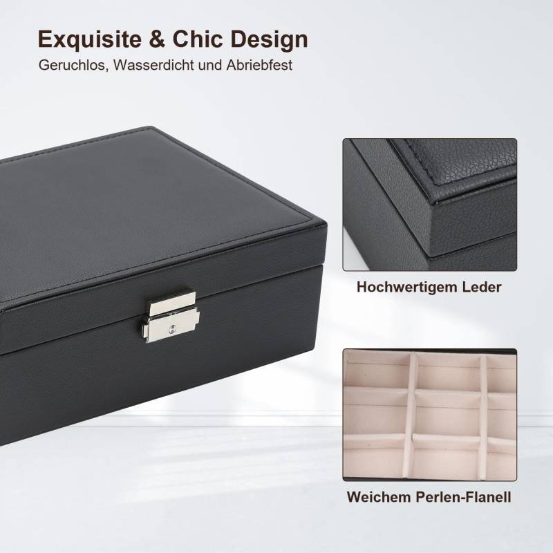 2 Schichten Schmuckkasten Schmuckkoffer Schmuckkästchen schwarz