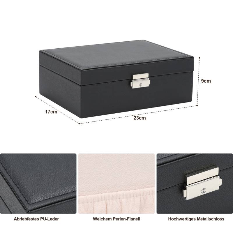 2 Schichten Schmuckkasten Schmuckkoffer Schmuckkästchen schwarz