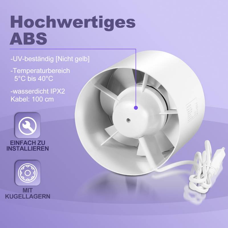 Rohrventilator Lüfter Ablüfter Kanallüfter Ventilator mit Öllager Gebläse Lüfter-10cm