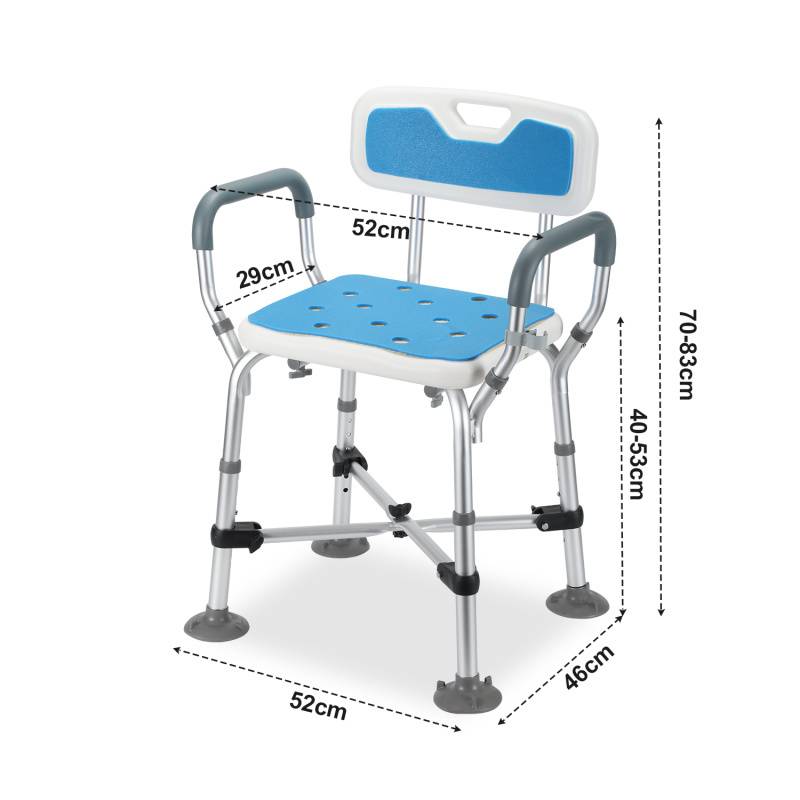 Duschhocker Höhenverstellbar Badhocker Duschstuhl - mit arm und rückenlehne Überkreuzte Stützen bis 180kg