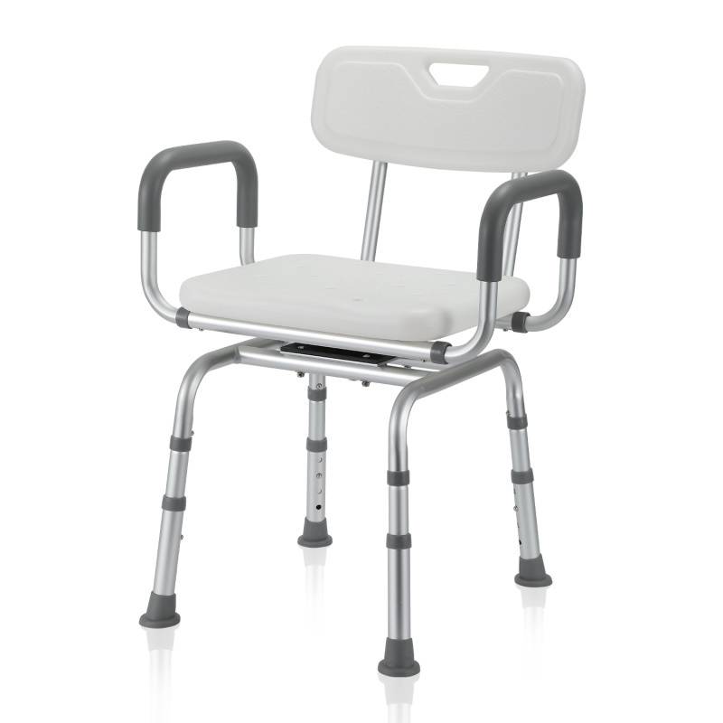 Duschhocker Badhocker Höhenverstellbar Duschstuhl bis 136kg mit arm und rückenlehne Badsitz 360° Drehbar