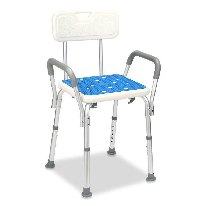 Duschhocker Badhocker Höhenverstellbar Duschstuhl bis 136kg Badsitz mit arm und rückenlehne Quadrat
