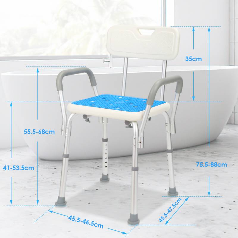 Duschhocker Badhocker Höhenverstellbar Duschstuhl bis 136kg Badsitz mit arm und rückenlehne Quadrat