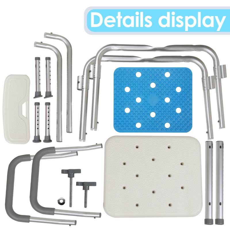 Duschhocker Badhocker Höhenverstellbar Duschstuhl bis 136kg Badsitz mit arm und rückenlehne Quadrat