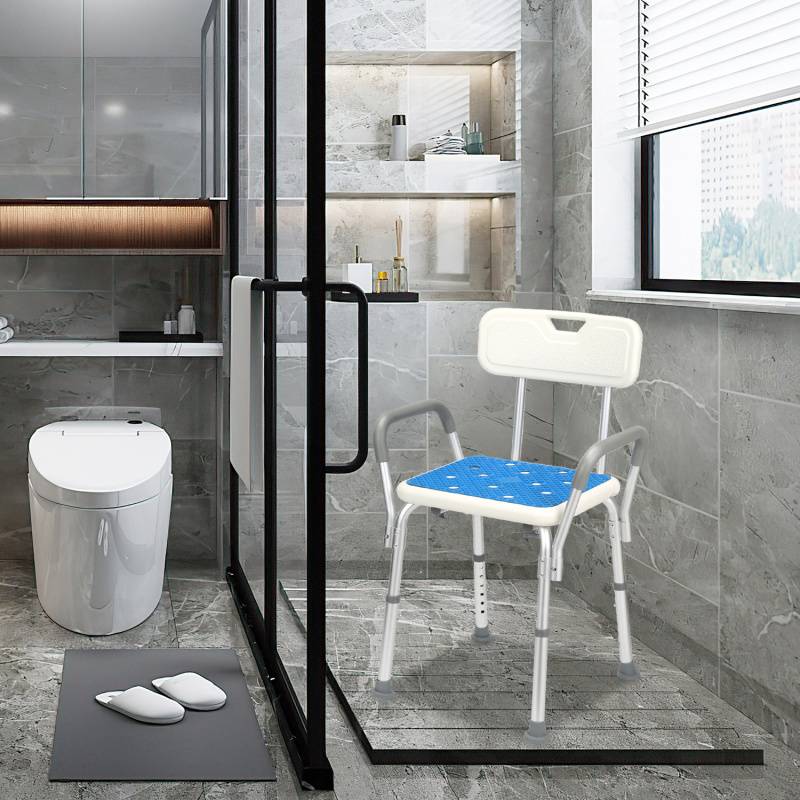 Duschhocker Badhocker Höhenverstellbar Duschstuhl bis 136kg Badsitz mit arm und rückenlehne Quadrat