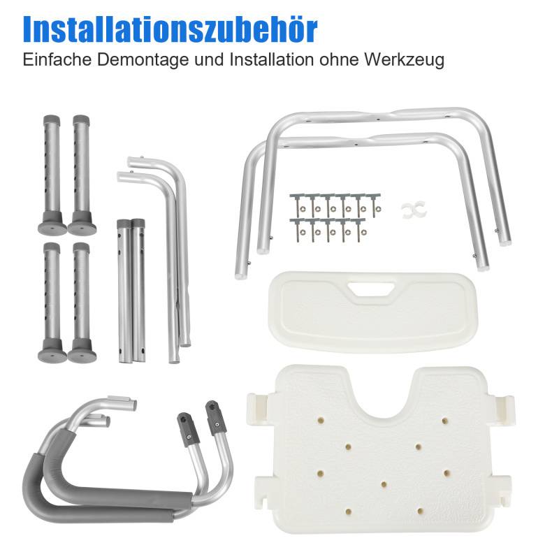 Duschhocker Badhocker Höhenverstellbar Duschstuhl Badsitz mit arm und rückenlehne Armlehne Reversibel bis 136kg