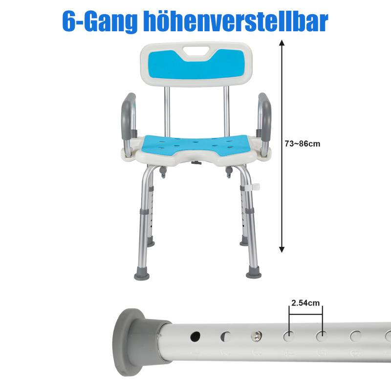 Duschhocker Badhocker Höhenverstellbar Duschstuhl Badsitz mit arm und rückenlehne Armlehne Reversibel bis 136kg