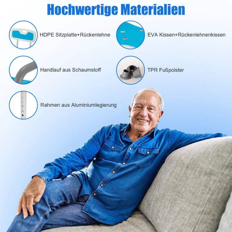 Duschhocker Badhocker Höhenverstellbar Duschstuhl Badsitz mit arm und rückenlehne Armlehne Reversibel bis 136kg